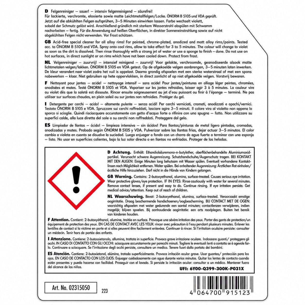 Płyn do mycia felg Sonax Profiline Felgen Reiniger Red Max 5l (231505) 5 Płyn do mycia felg Sonax Profiline Felgen Reiniger Red Max 5l (231505) 5