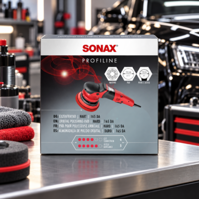 SONAX Gąbka polerska czerwona twarda 165 mm – mocno ścierna do polerek DA (493441) 2
